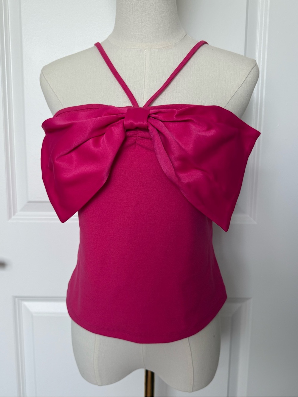 Anthropologie NWT Bow Front Halter Cami Top, Hot Barbie Pink, Size S